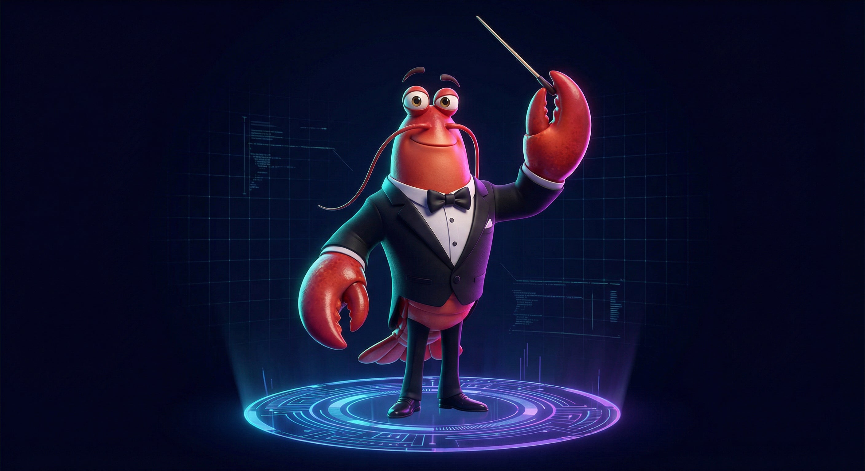 The Cron-Shop lobster conductor mascot